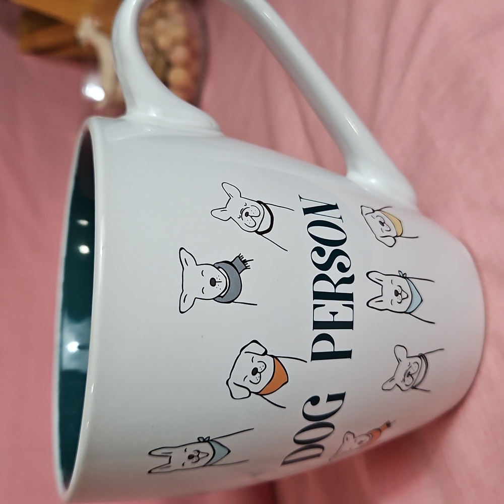 Unbranded DOG PERSON Ceramic Mug - Teal Interior - 15 Ounces